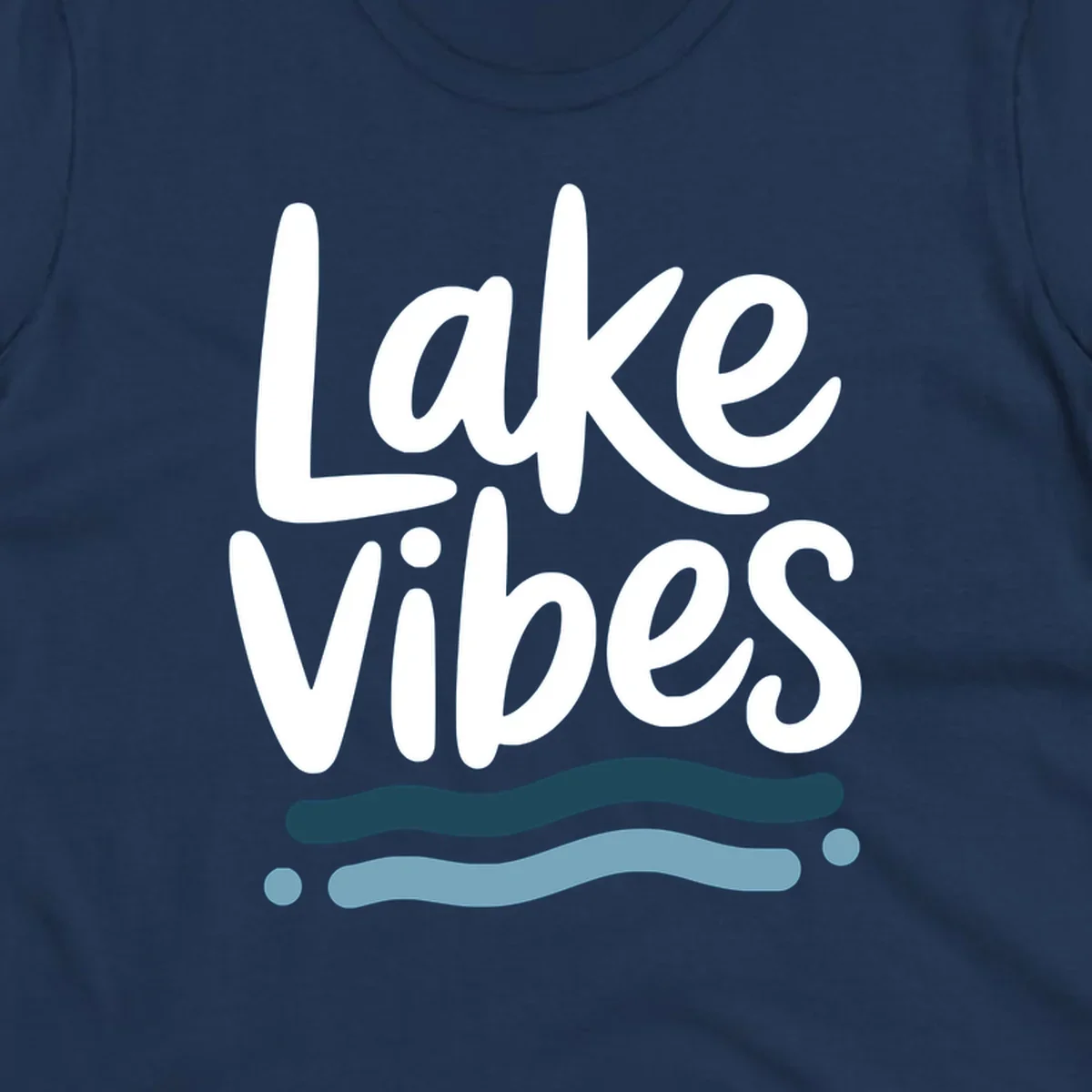 Lake Vibes typography design with blue wavy lines, on black and white backgrounds.