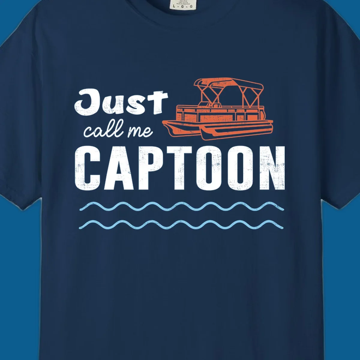 Just Call Me Captoon text and pontoon boat illustration for lake life