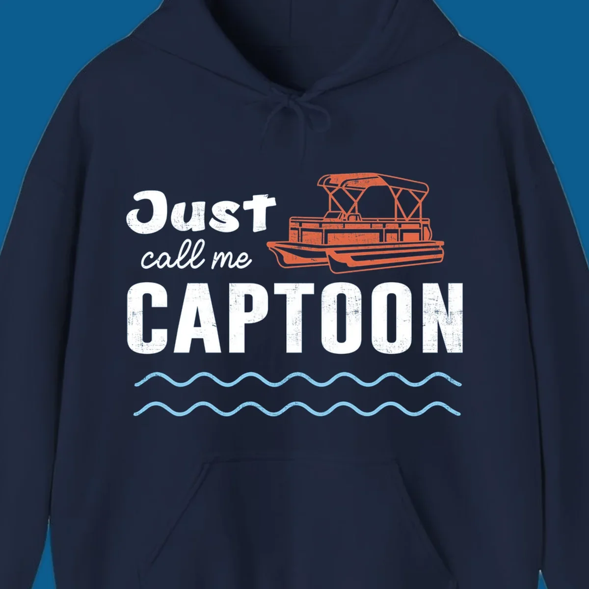 Just Call Me Captoon text and pontoon boat illustration for lake life