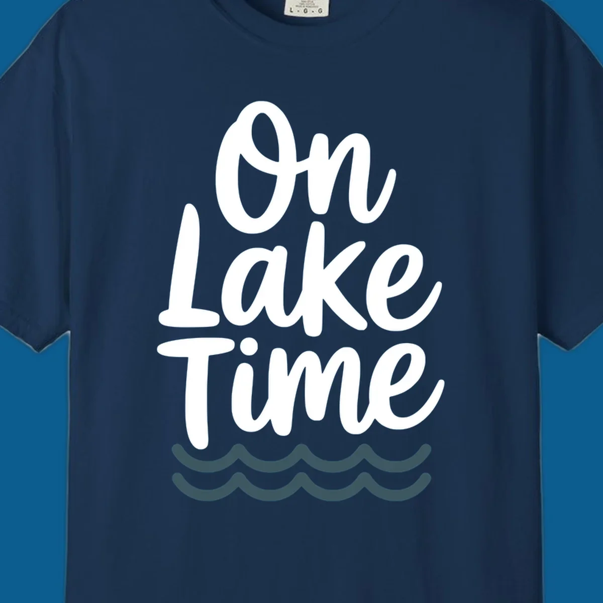 On lake time text with wavy lines, lake life graphic