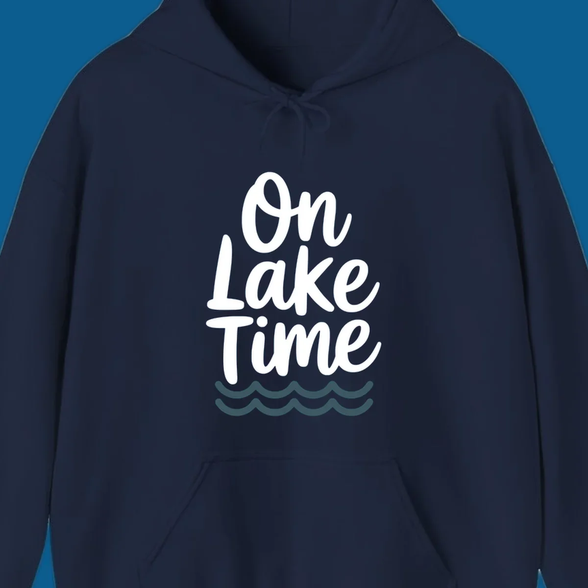 On lake time text with wavy lines, lake life graphic