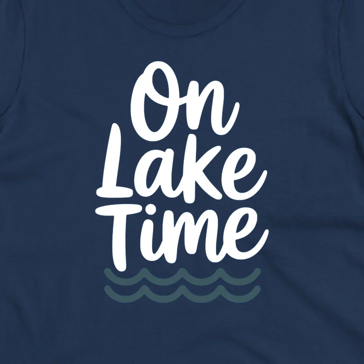 On lake time text with wavy lines, lake life graphic