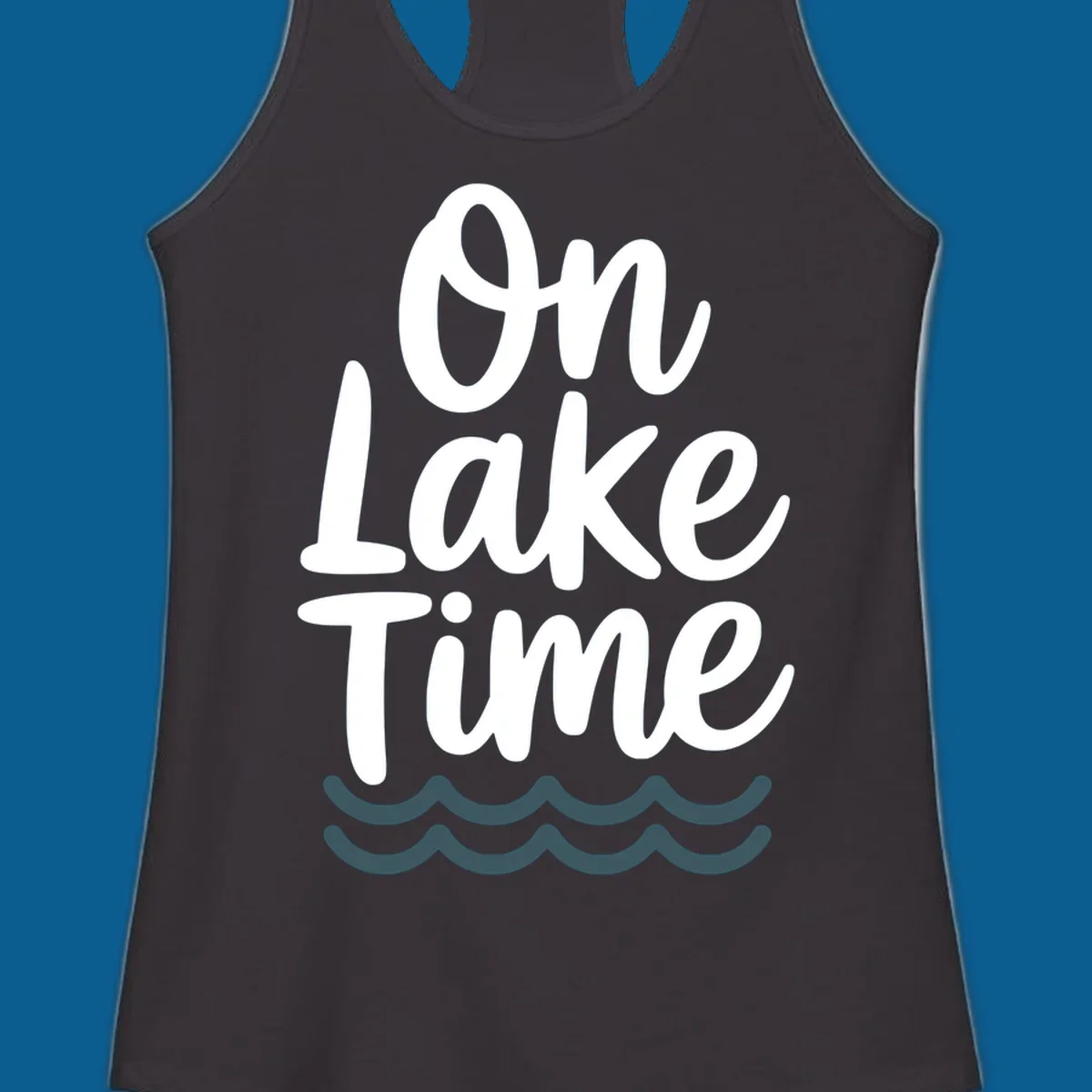 On lake time text with wavy lines, lake life graphic