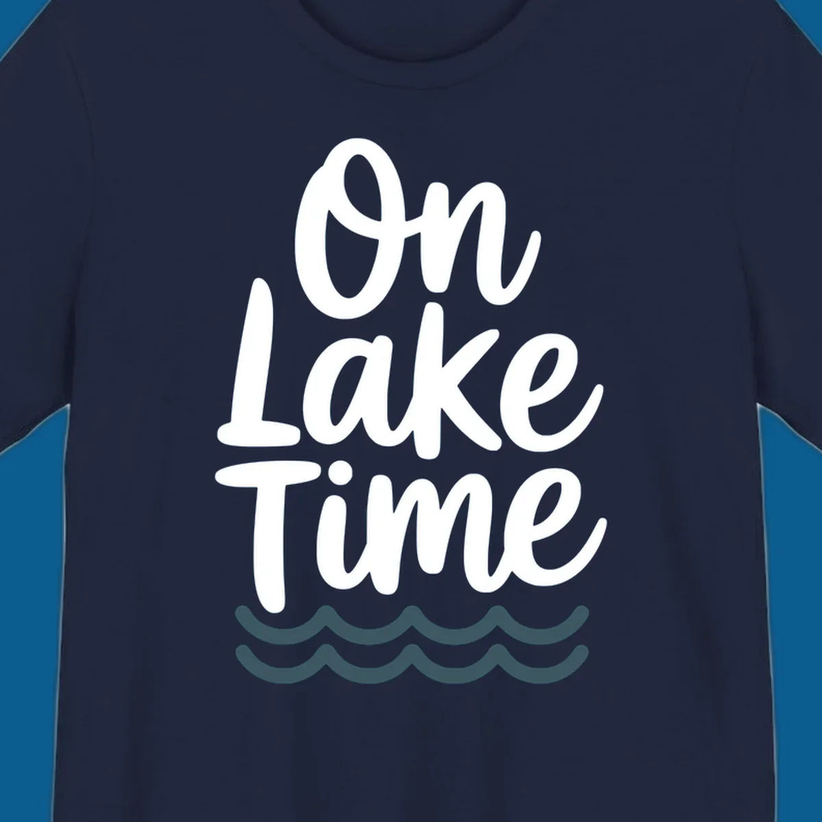 On lake time text with wavy lines, lake life graphic