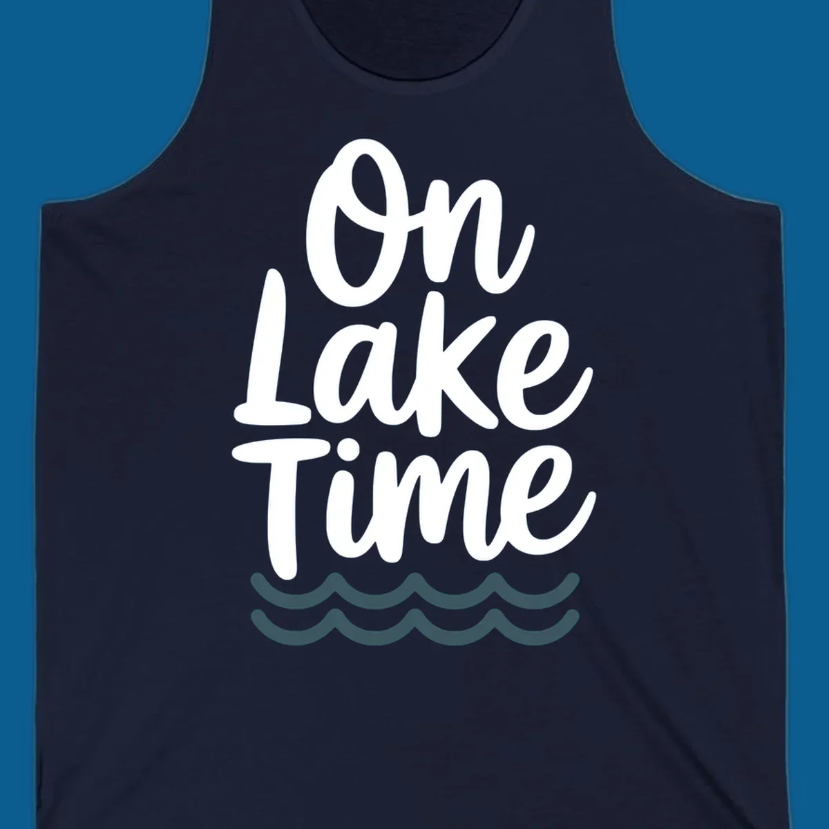On lake time text with wavy lines, lake life graphic