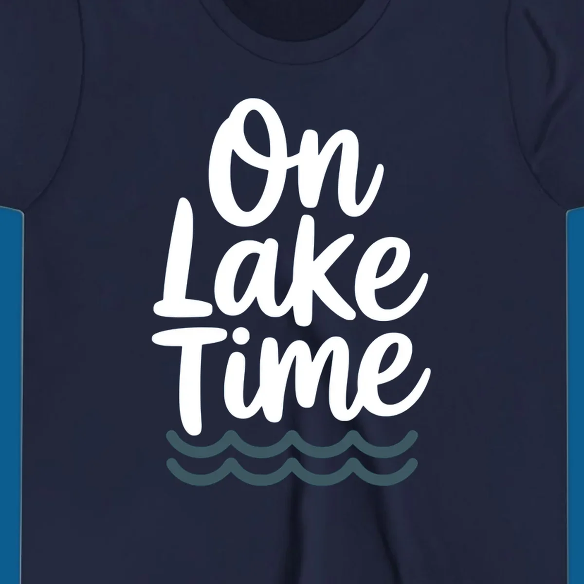 On lake time text with wavy lines, lake life graphic