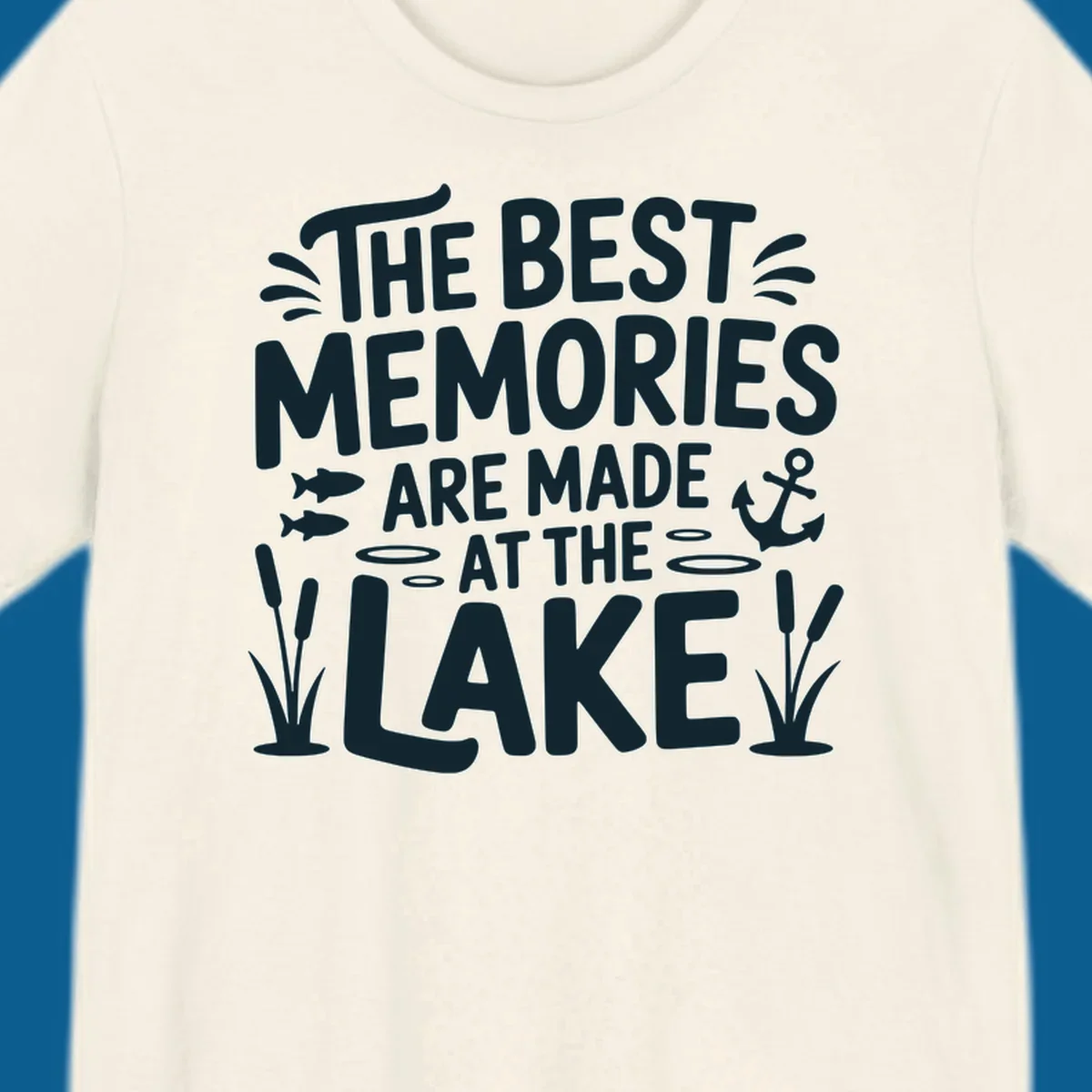 The best lake life memories typography design with fish, anchor, and cattails.