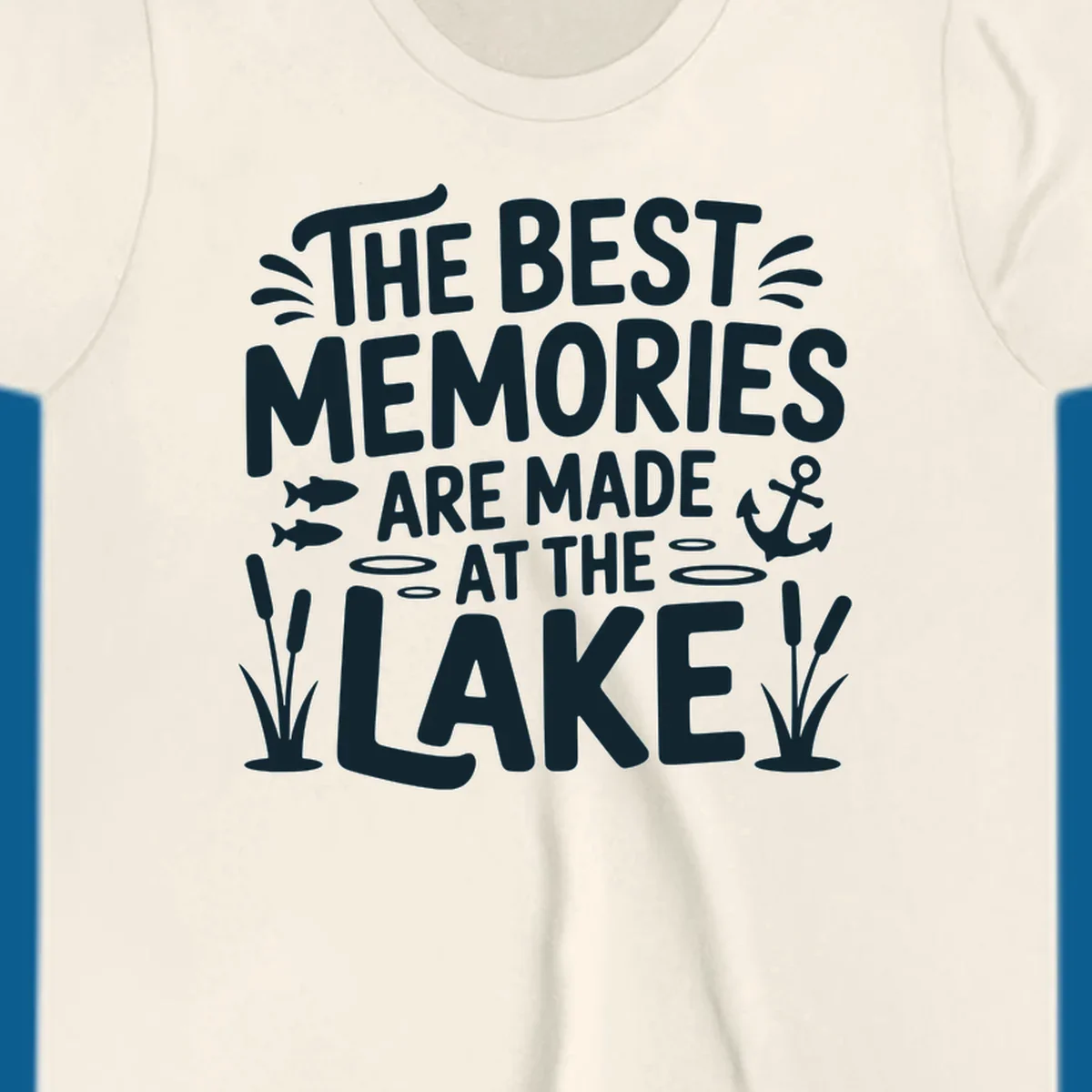The best lake life memories typography design with fish, anchor, and cattails.