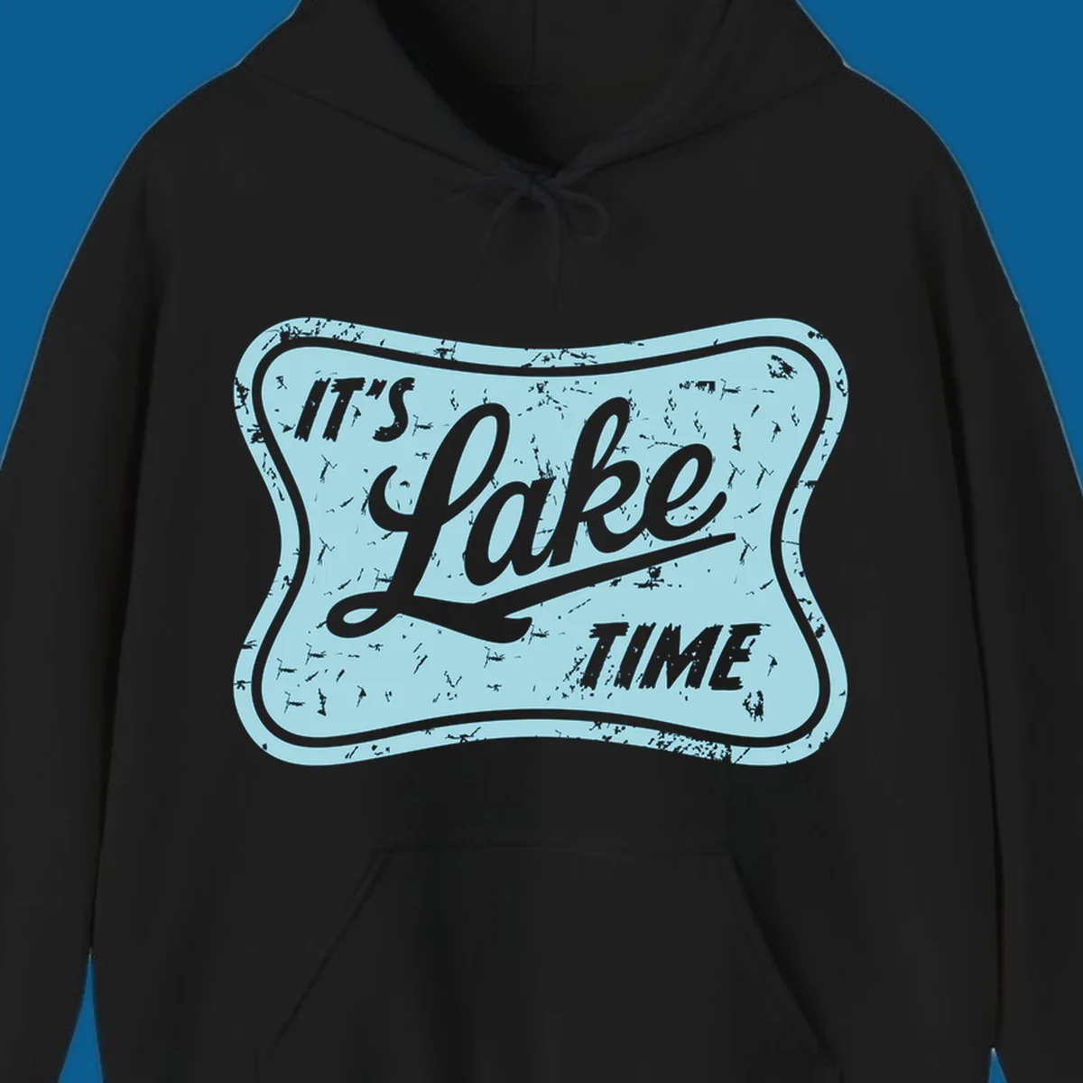 Vintage distressed sign with text 'IT'S LAKE TIME', perfect for lake life enthusiasts.