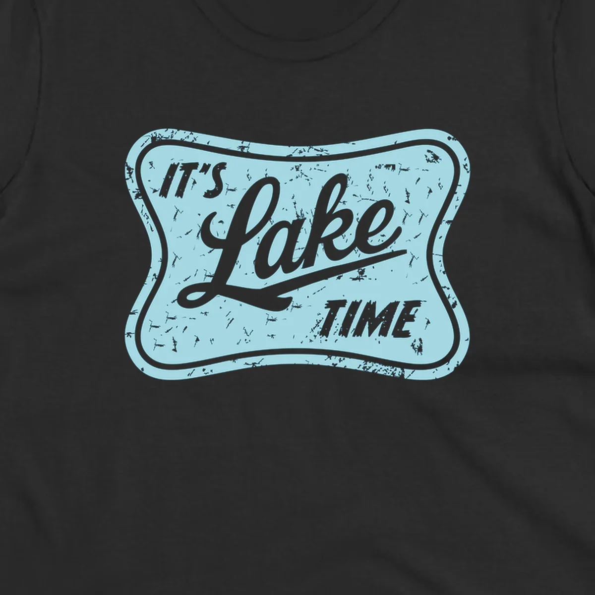 Vintage distressed sign with text 'IT'S LAKE TIME', perfect for lake life enthusiasts.