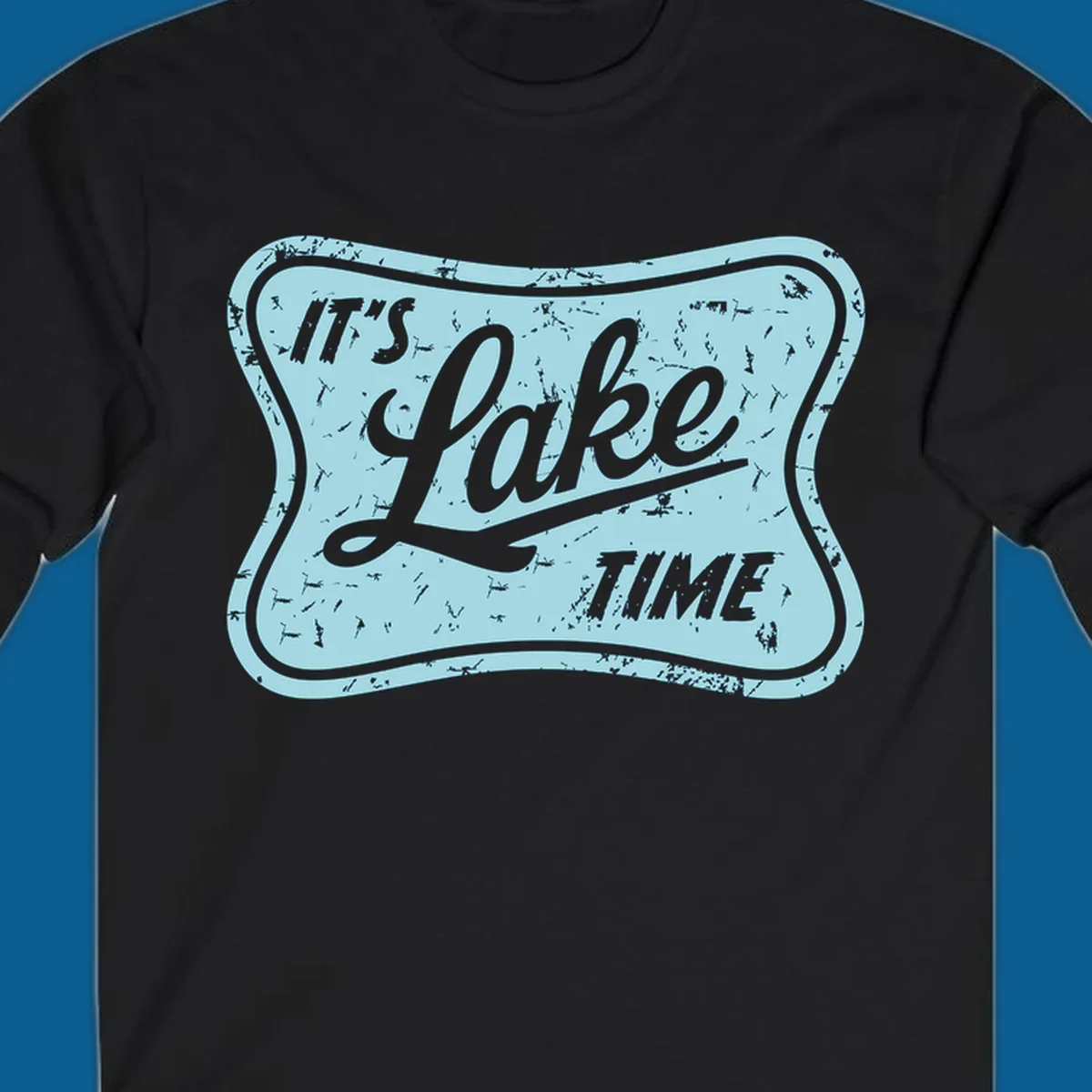 Vintage distressed sign with text 'IT'S LAKE TIME', perfect for lake life enthusiasts.