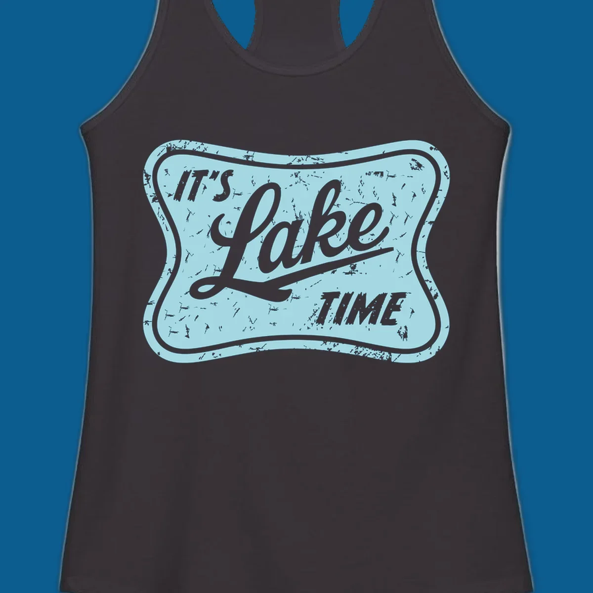 Vintage distressed sign with text 'IT'S LAKE TIME', perfect for lake life enthusiasts.