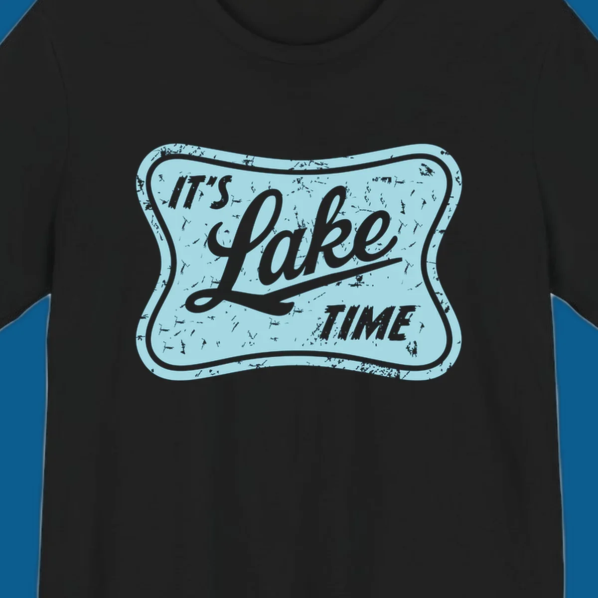 Vintage distressed sign with text 'IT'S LAKE TIME', perfect for lake life enthusiasts.