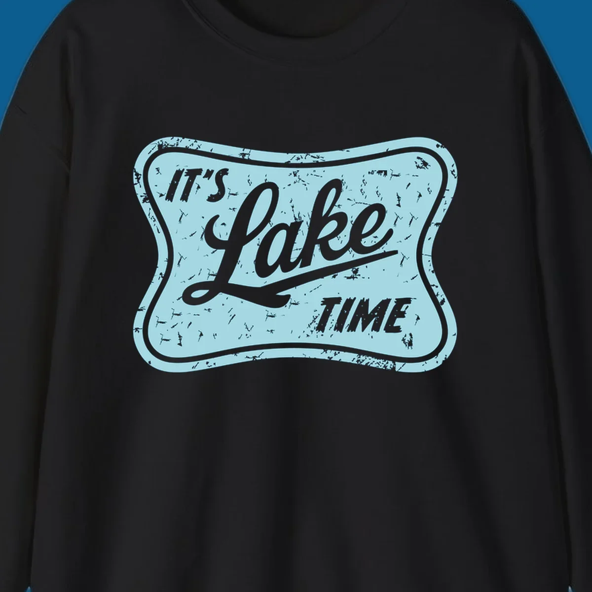 Vintage distressed sign with text 'IT'S LAKE TIME', perfect for lake life enthusiasts.