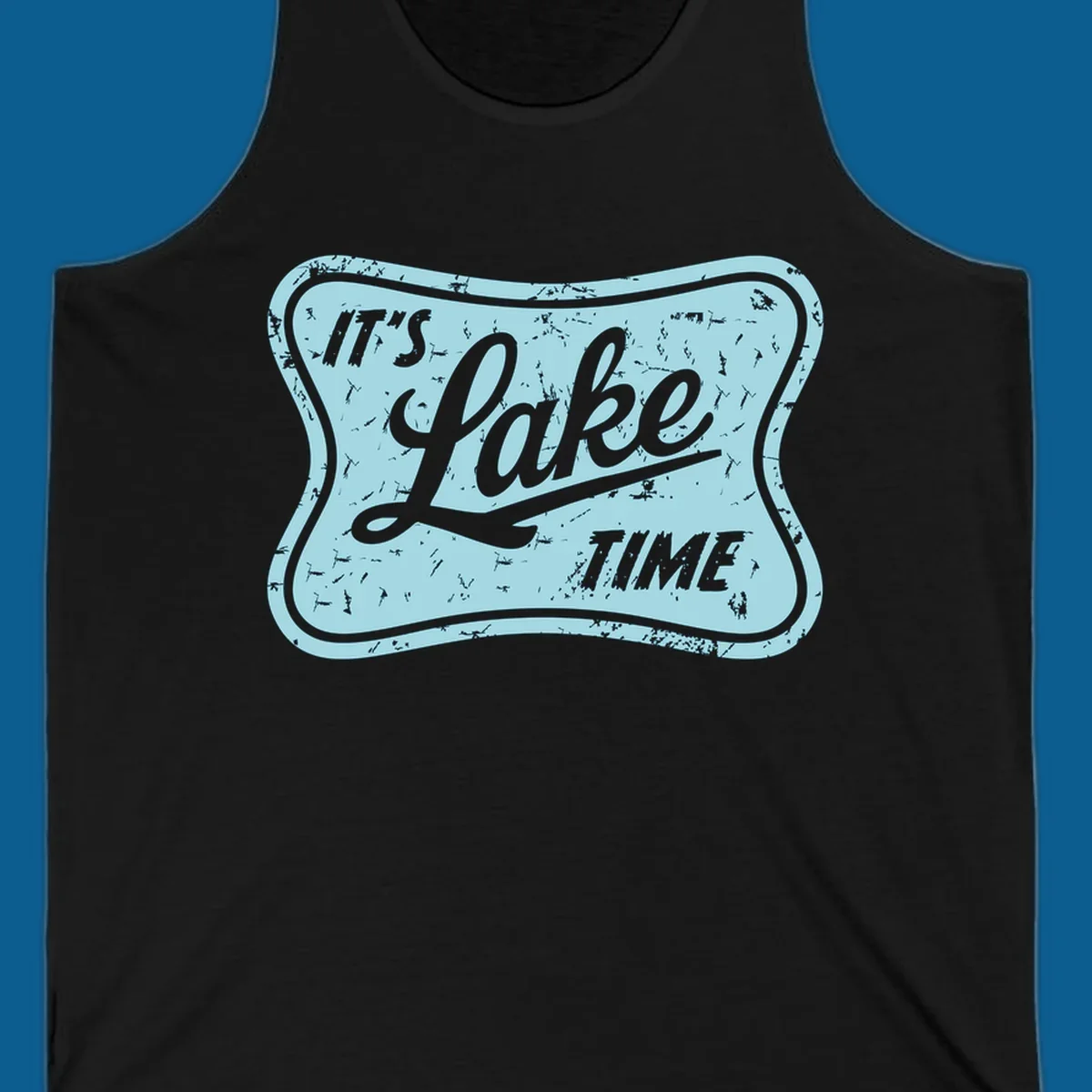 Vintage distressed sign with text 'IT'S LAKE TIME', perfect for lake life enthusiasts.