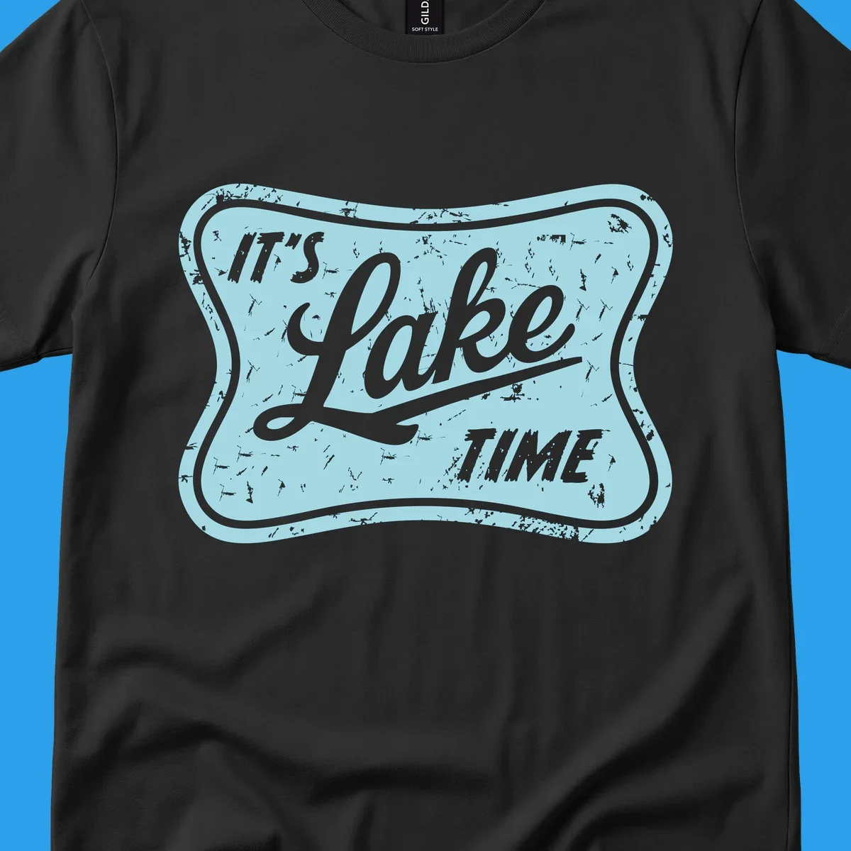 Vintage distressed sign with text 'IT'S LAKE TIME', perfect for lake life enthusiasts.