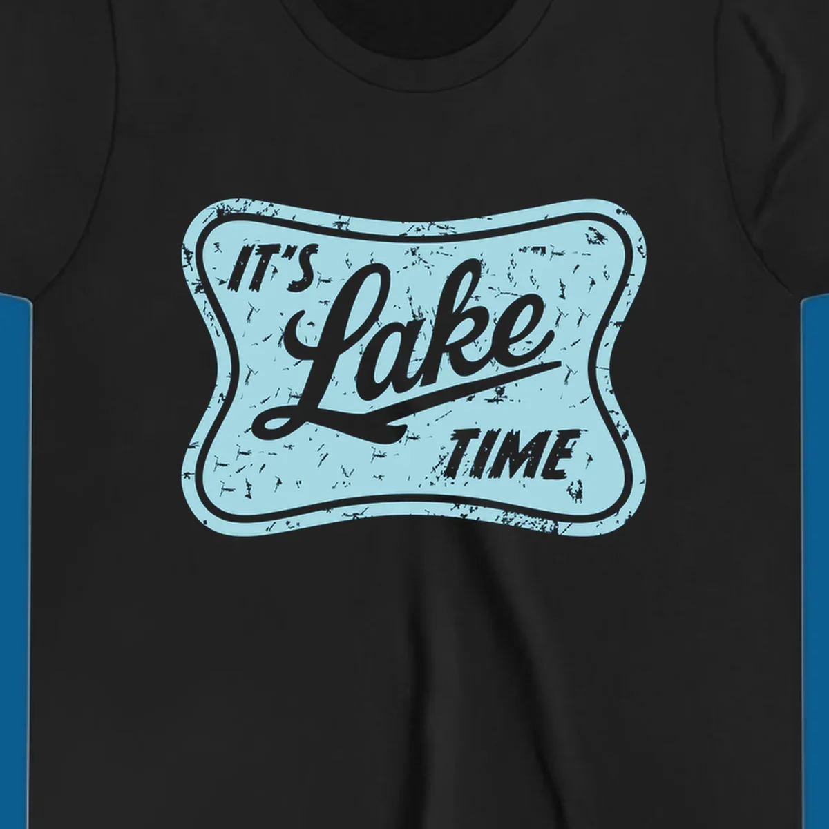 Vintage distressed sign with text 'IT'S LAKE TIME', perfect for lake life enthusiasts.