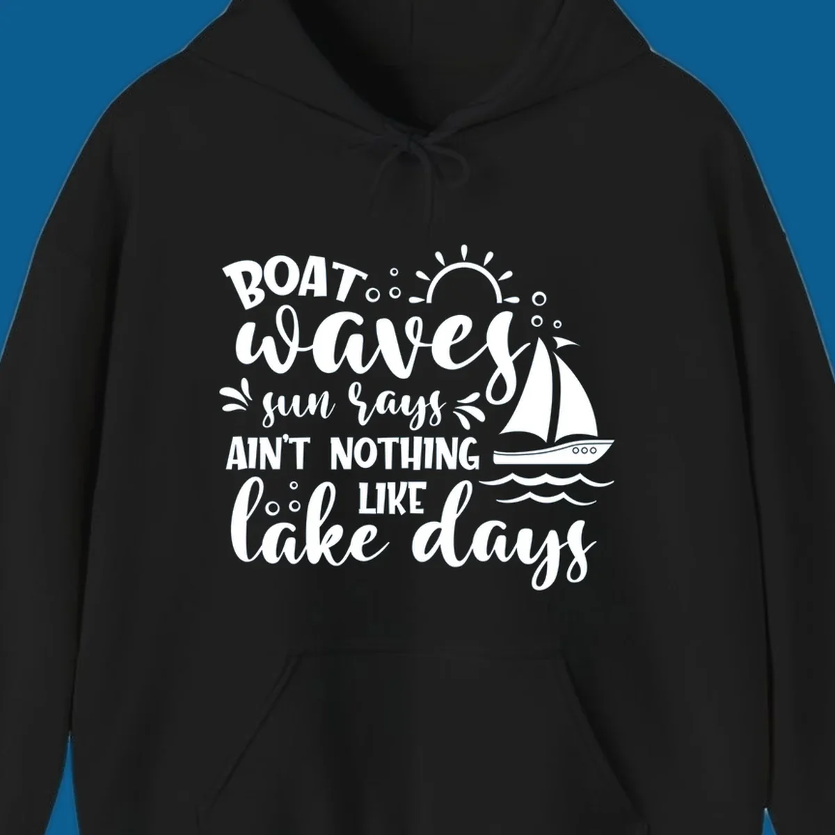Boat waves sun rays lake days design with sailboat and sun