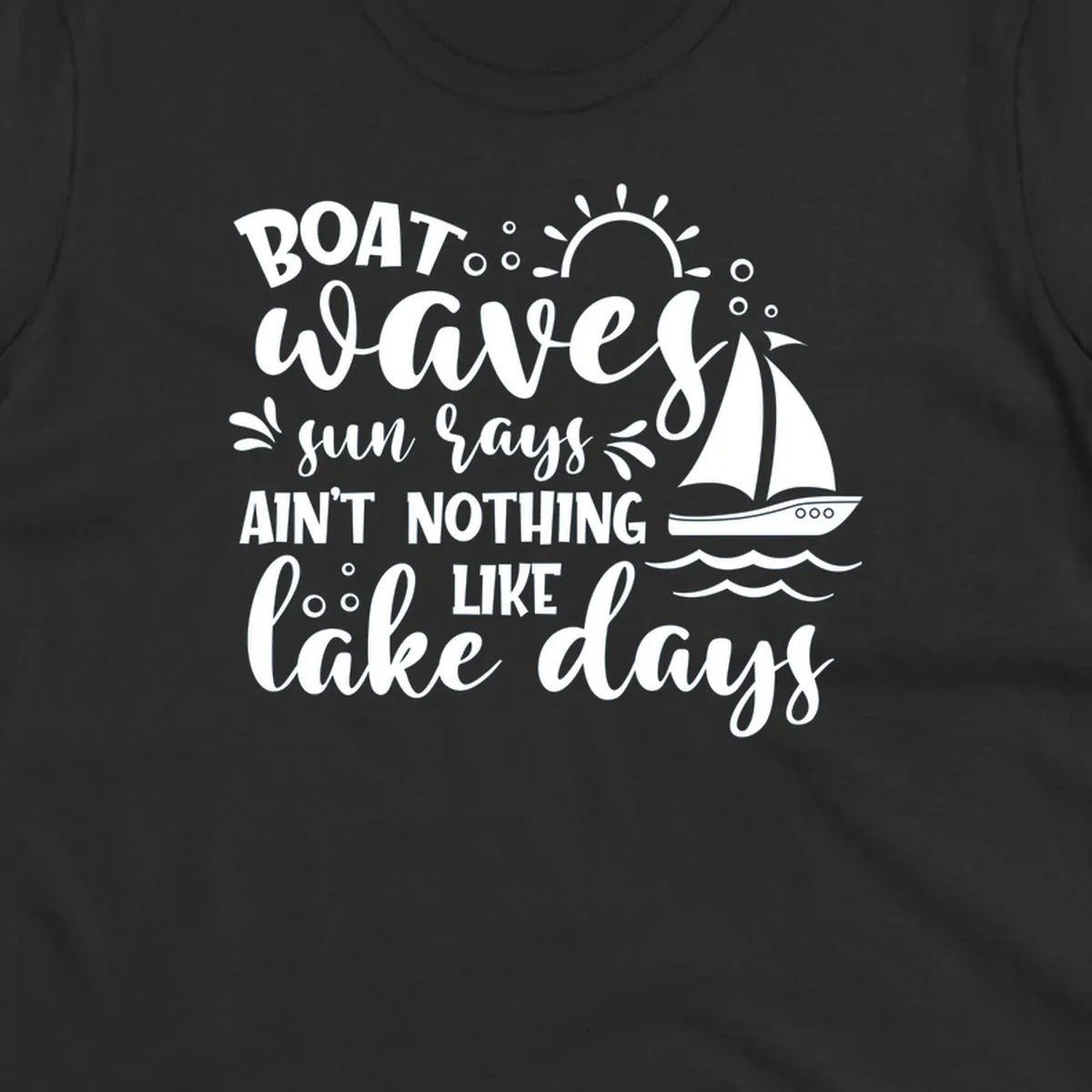 Boat waves sun rays lake days design with sailboat and sun