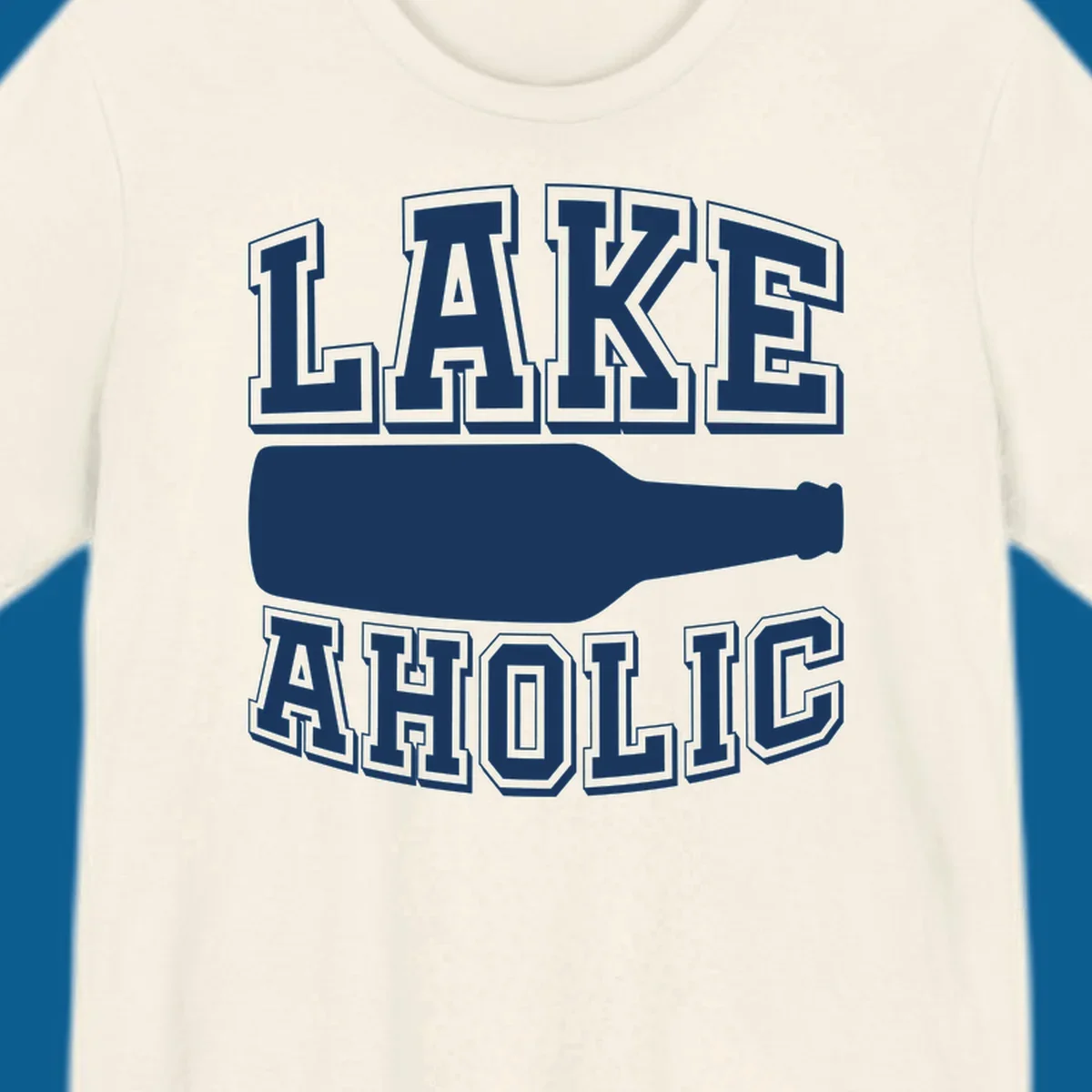 Lakeaholic bottle design with bold text and bottle silhouette.