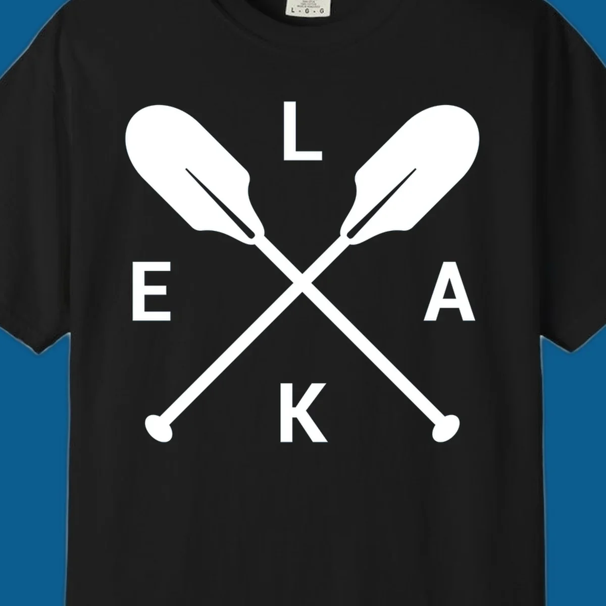 Lake life emblem with crossed oars and letters L E K A.