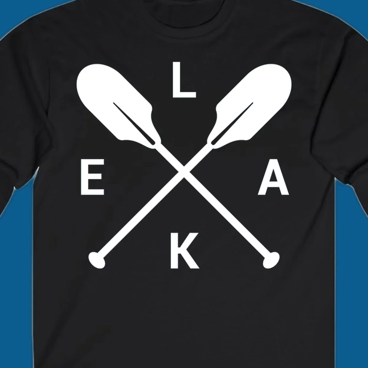 Lake life emblem with crossed oars and letters L E K A.