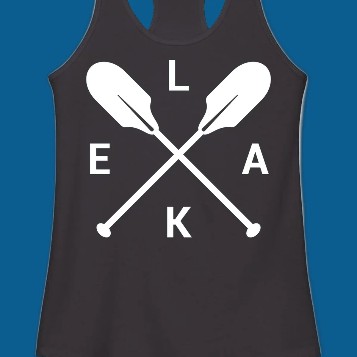 Lake life emblem with crossed oars and letters L E K A.