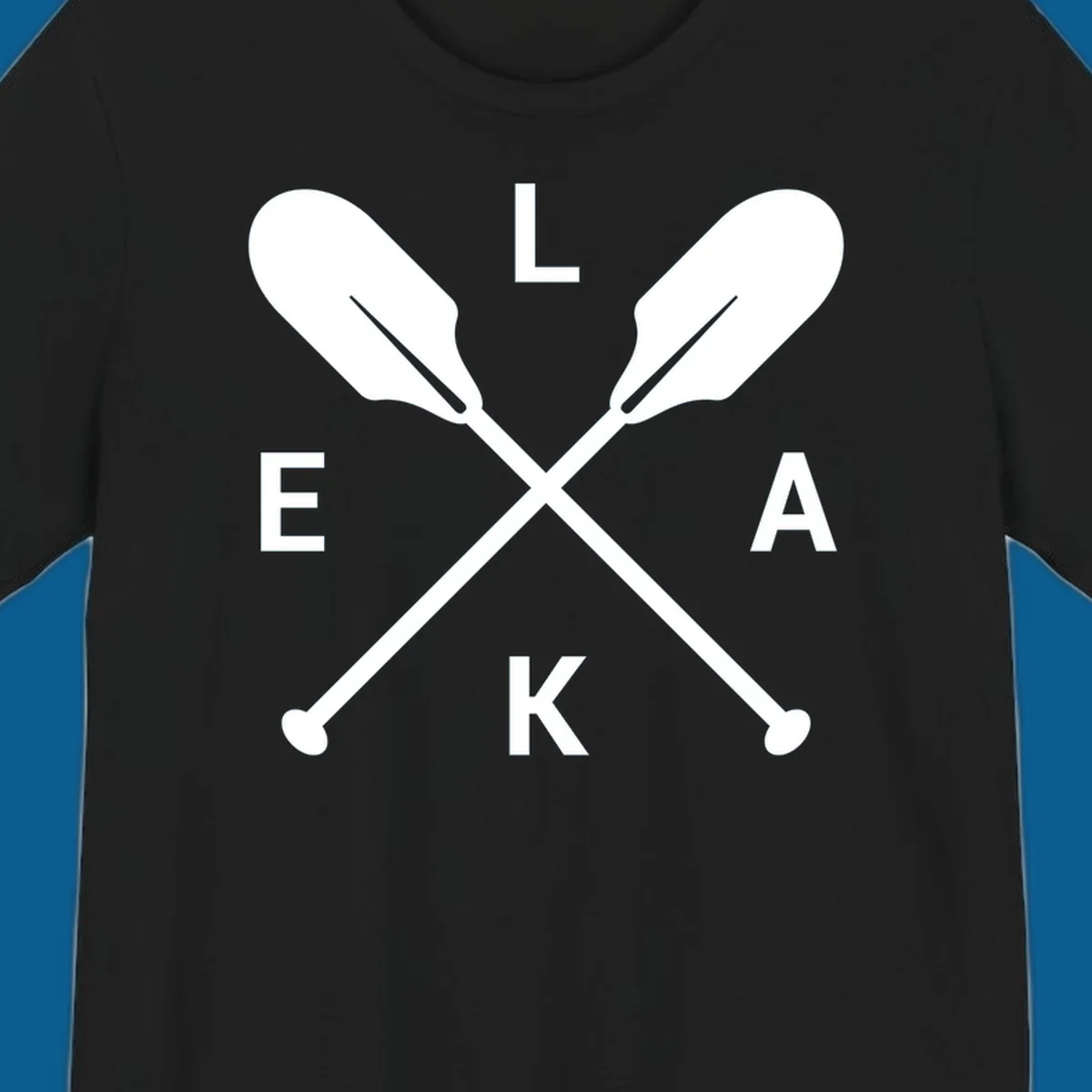Lake life emblem with crossed oars and letters L E K A.