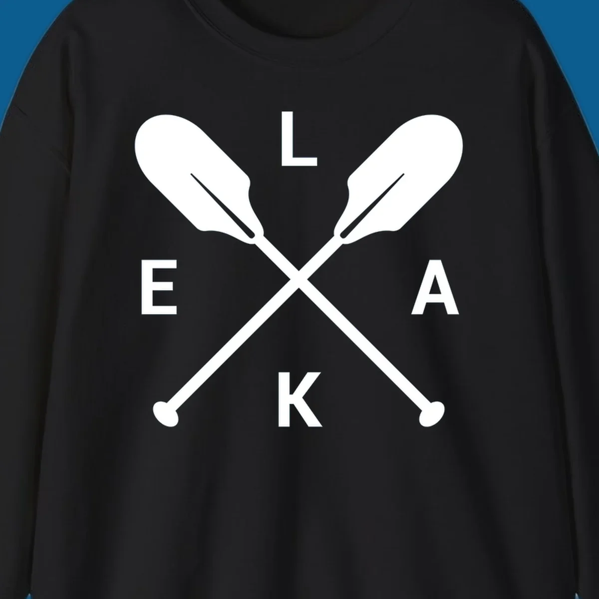 Lake life emblem with crossed oars and letters L E K A.