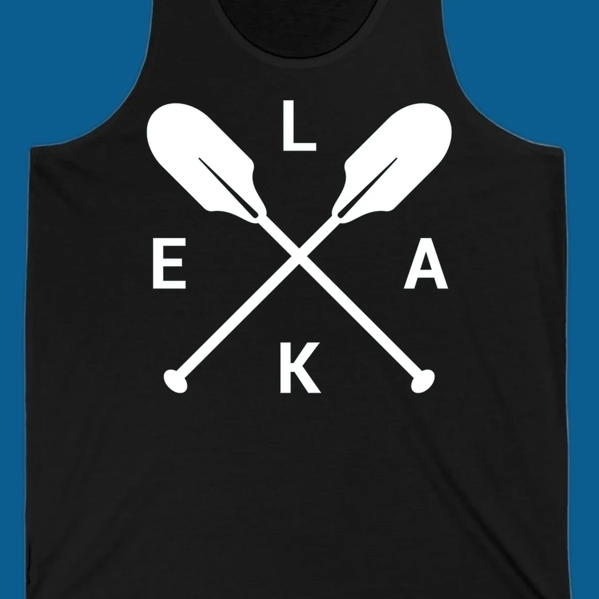 Lake life emblem with crossed oars and letters L E K A.
