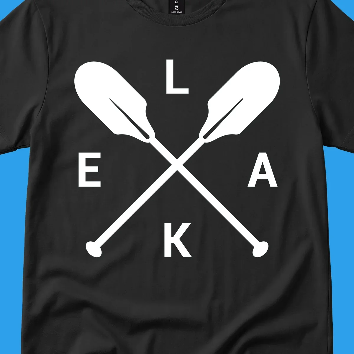 Lake life emblem with crossed oars and letters L E K A.
