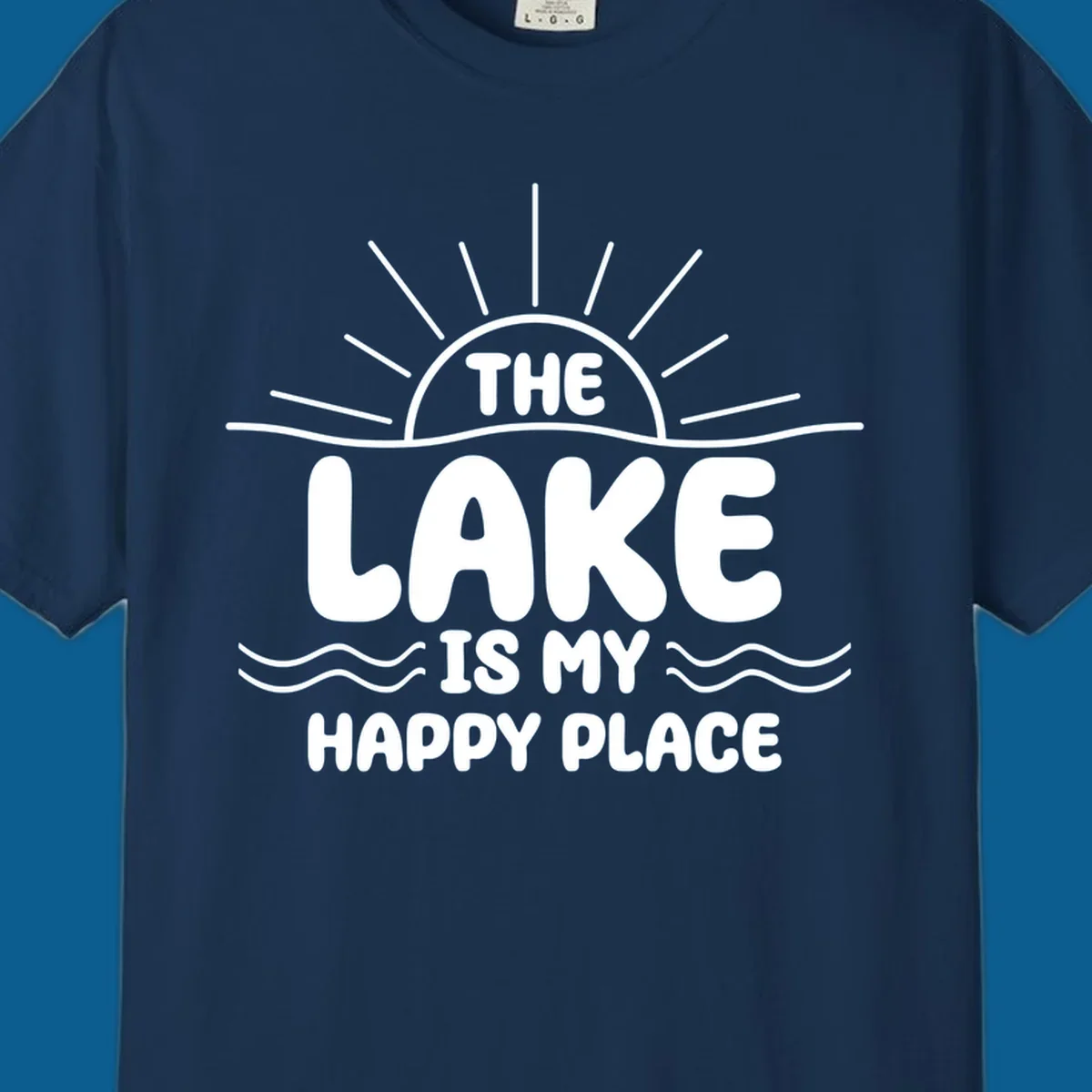 Text art for lake happy place with sun and waves.