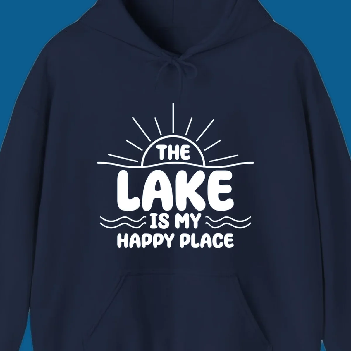 Text art for lake happy place with sun and waves.