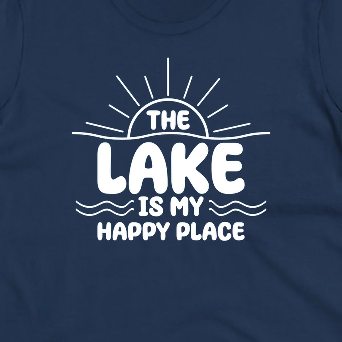 Text art for lake happy place with sun and waves.