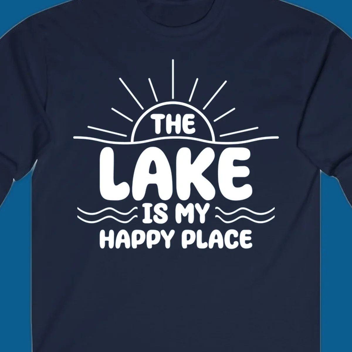 Text art for lake happy place with sun and waves.