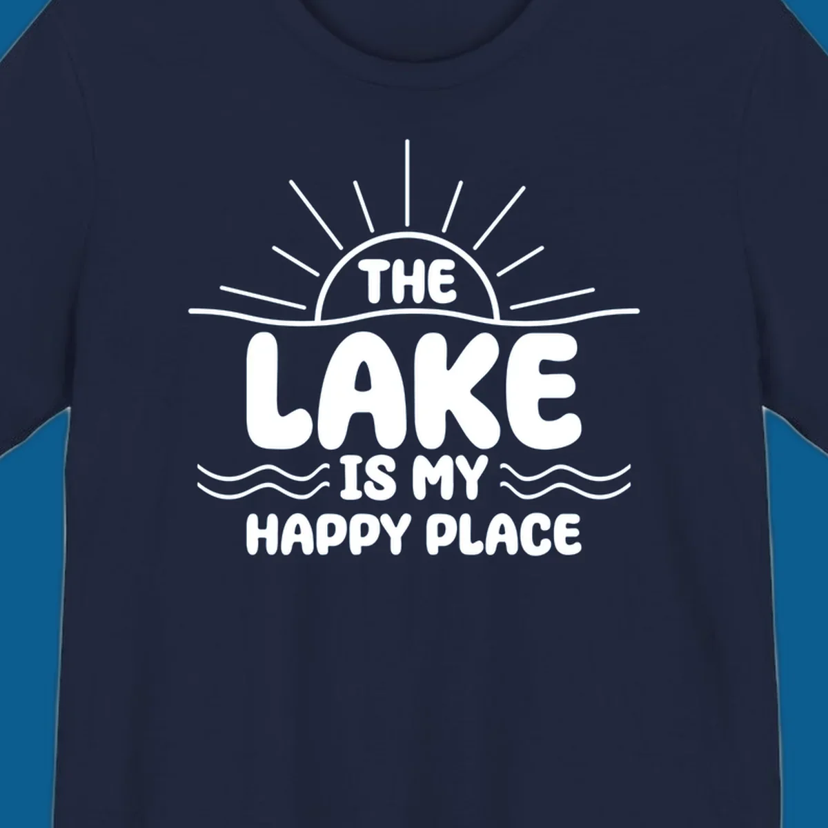Text art for lake happy place with sun and waves.