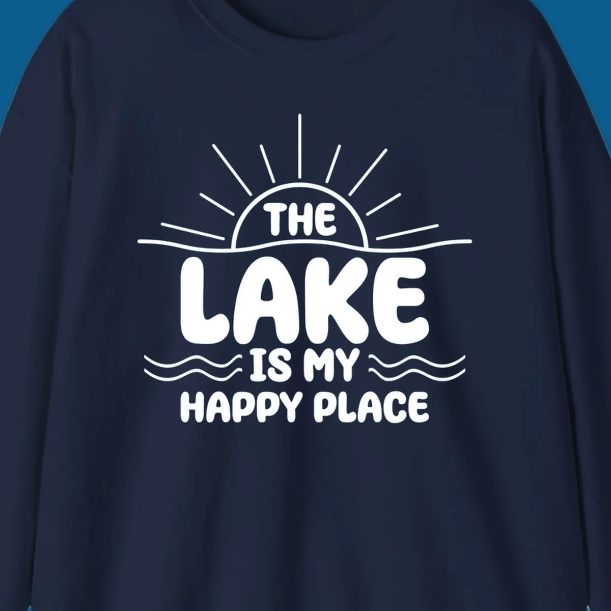 Text art for lake happy place with sun and waves.