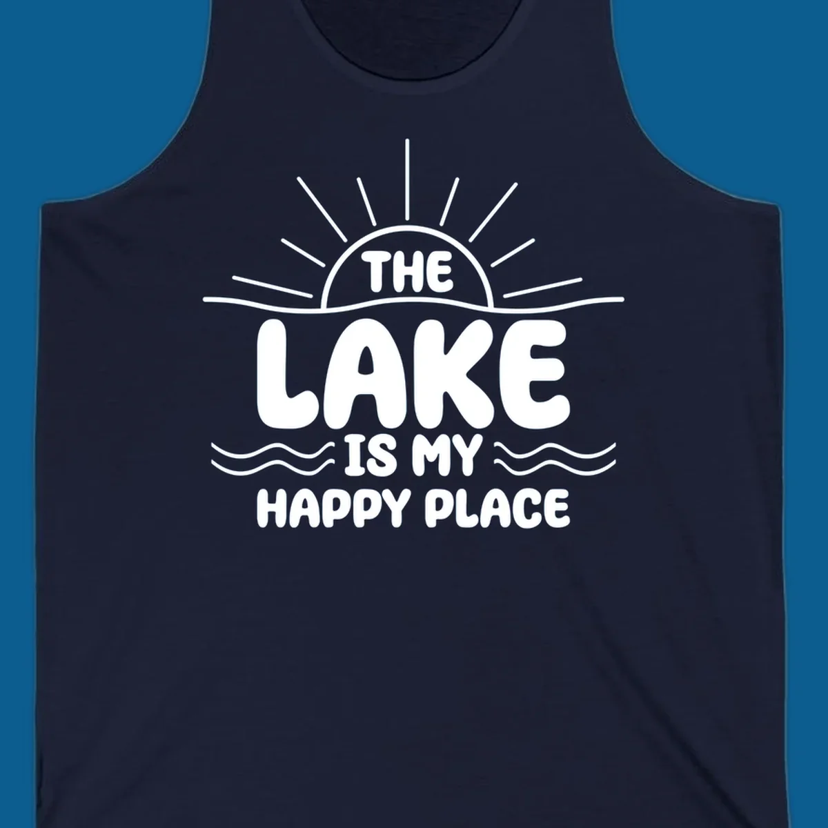 Text art for lake happy place with sun and waves.