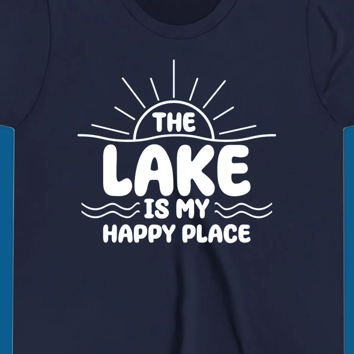 Text art for lake happy place with sun and waves.