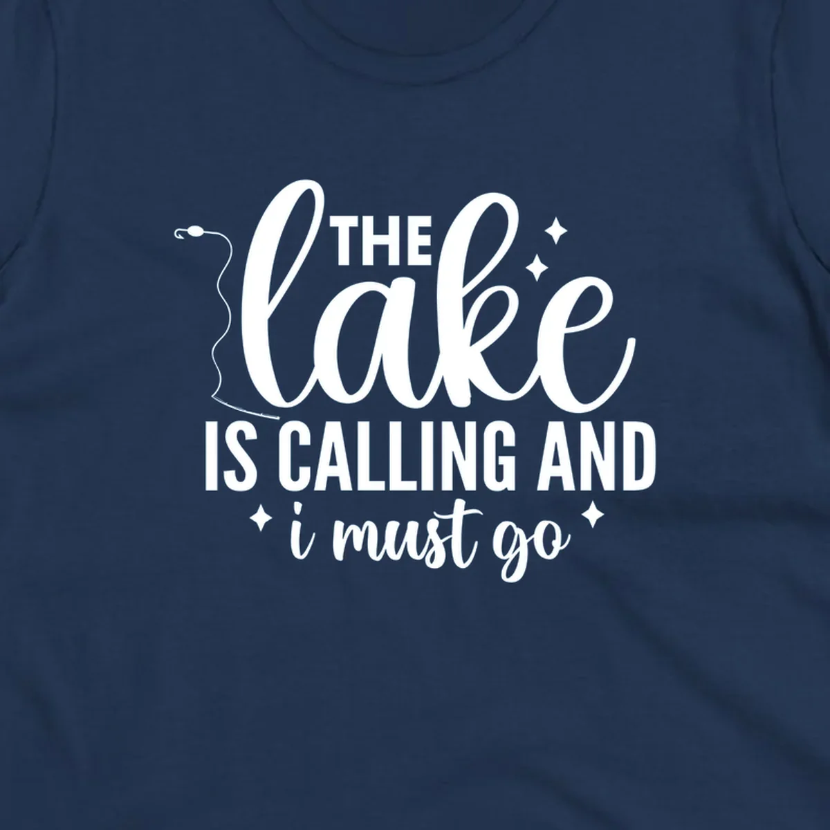 The lake is calling and I must go design with fishing rod and stars.