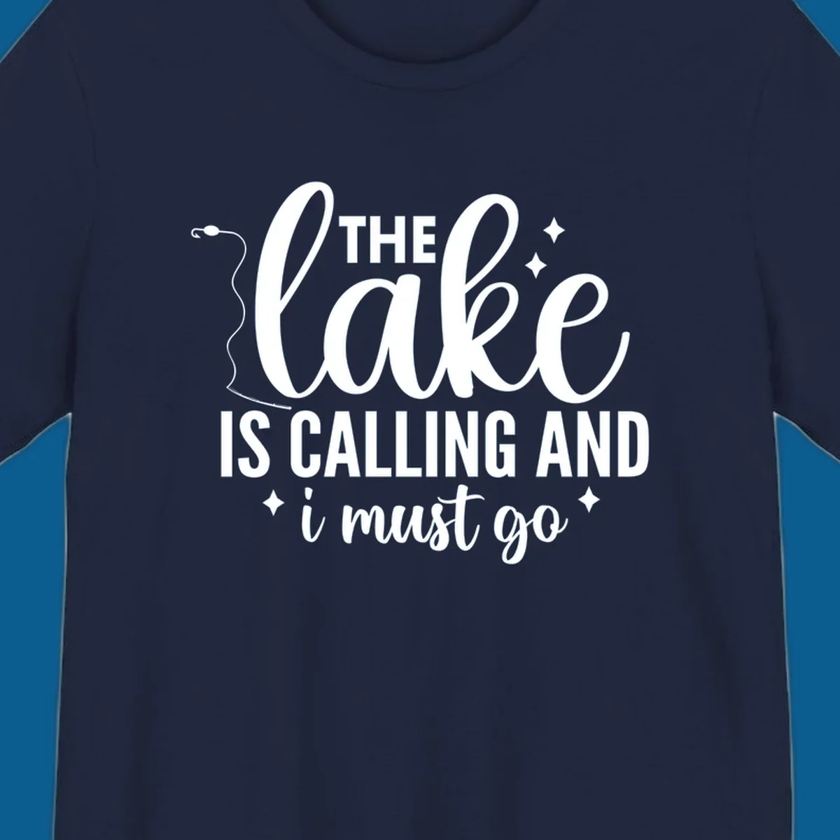 The lake is calling and I must go design with fishing rod and stars.