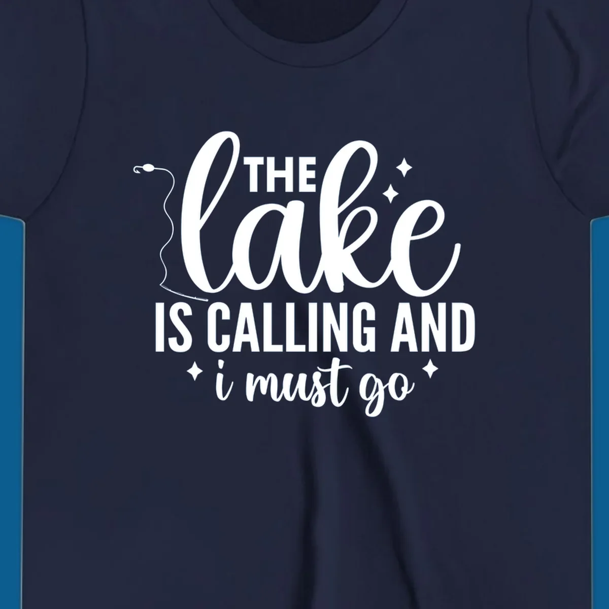 The lake is calling and I must go design with fishing rod and stars.