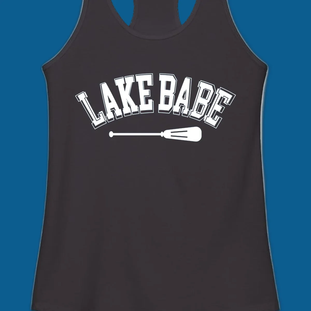 Arched text 'LAKE BABE' with an oar illustration below, representing lake-babe-style.