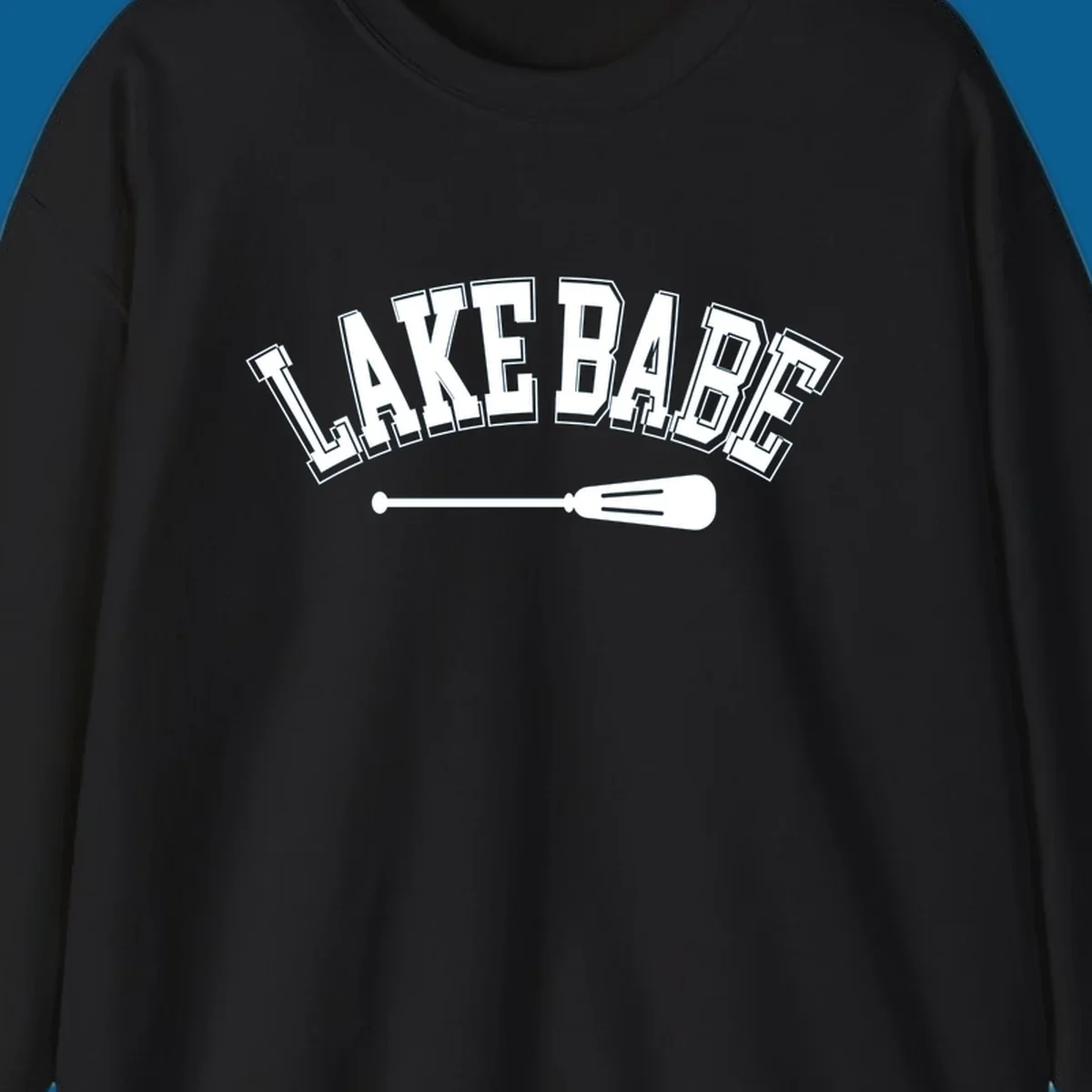 Arched text 'LAKE BABE' with an oar illustration below, representing lake-babe-style.