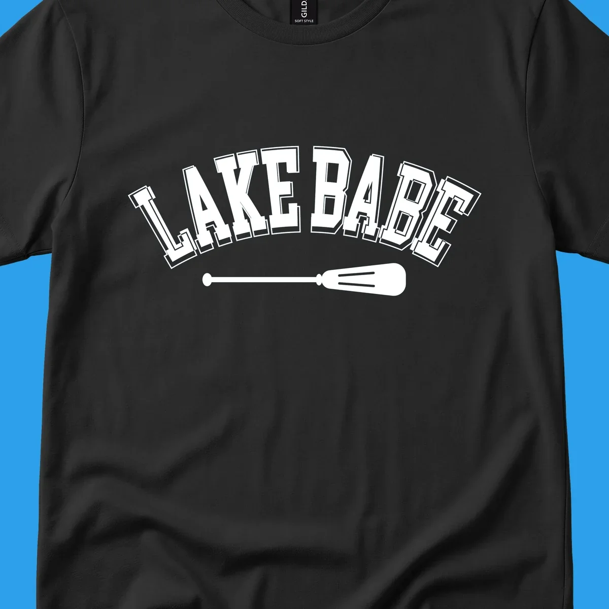 Arched text 'LAKE BABE' with an oar illustration below, representing lake-babe-style.
