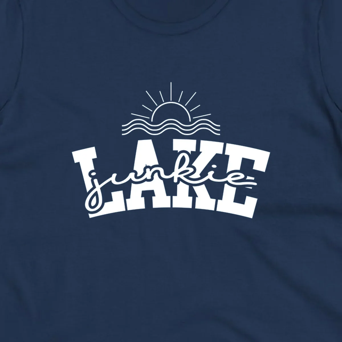 Lake Junkie graphic with sun and waves over text, for lake enthusiasts.