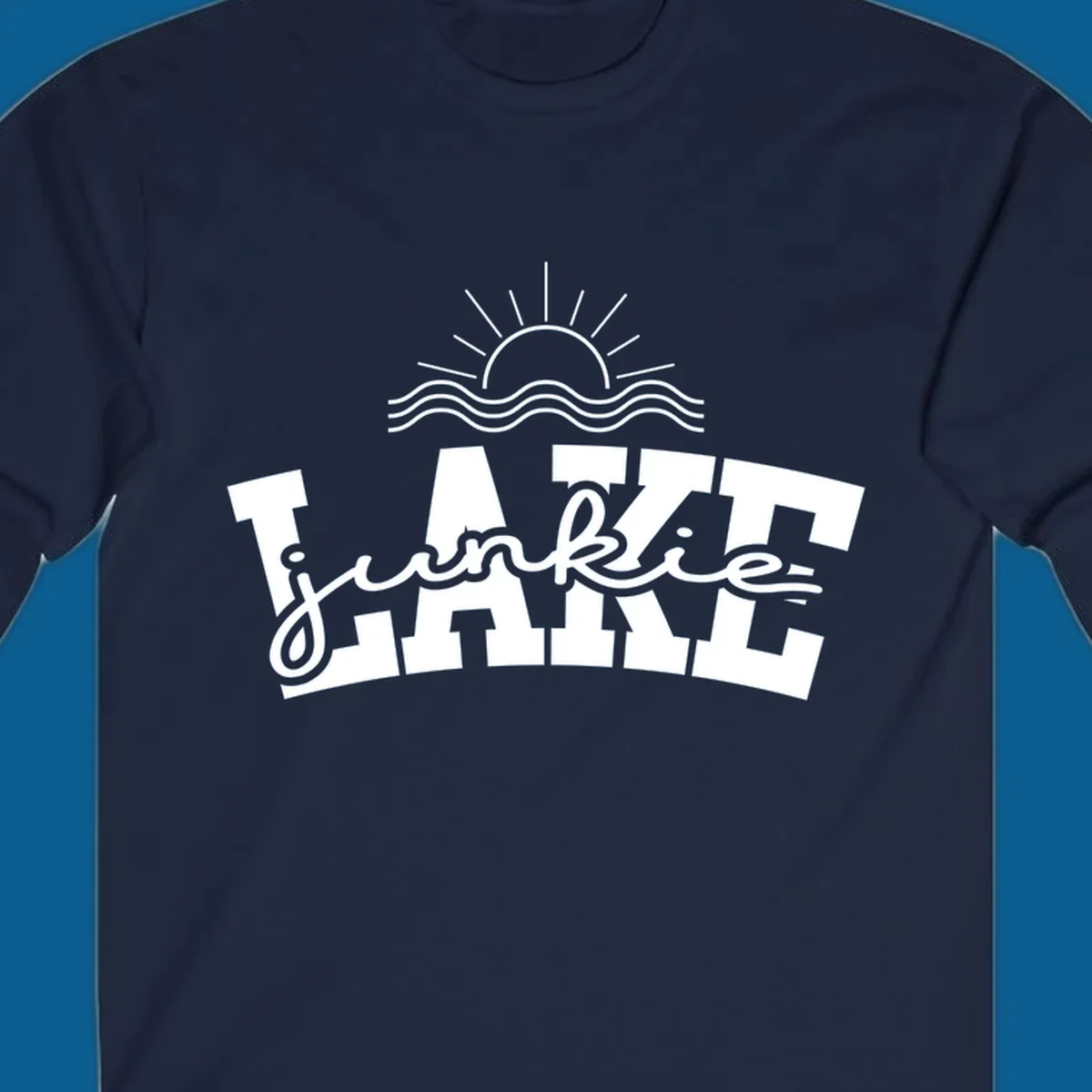 Lake Junkie graphic with sun and waves over text, for lake enthusiasts.