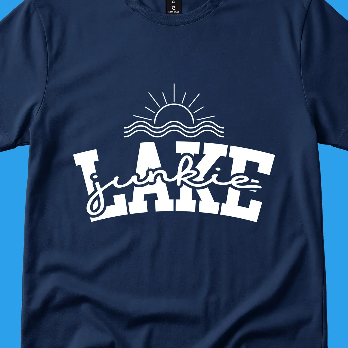 Lake Junkie graphic with sun and waves over text, for lake enthusiasts.