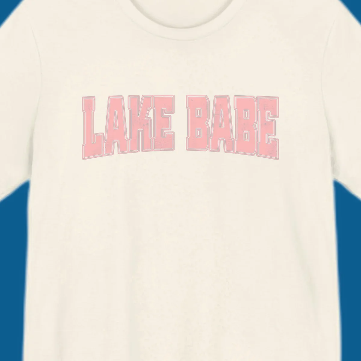 Lake Babe text design in pink with distressed texture and black outline.