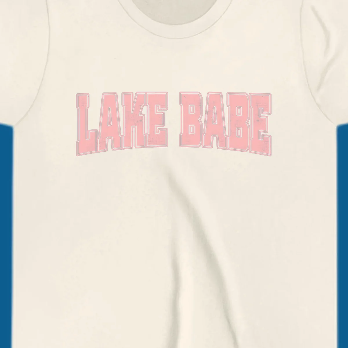 Lake Babe text design in pink with distressed texture and black outline.